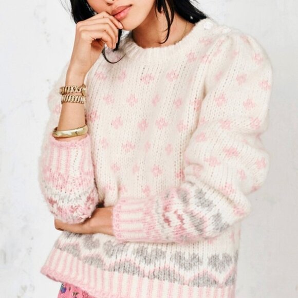 LoveShackFancy Sweater Womens Large Rosie Pullover Milky Clouds Alpaca Wool - Picture 13 of 16